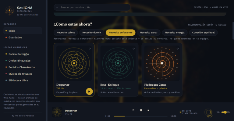 soulgrid frecuencias app captura inicio